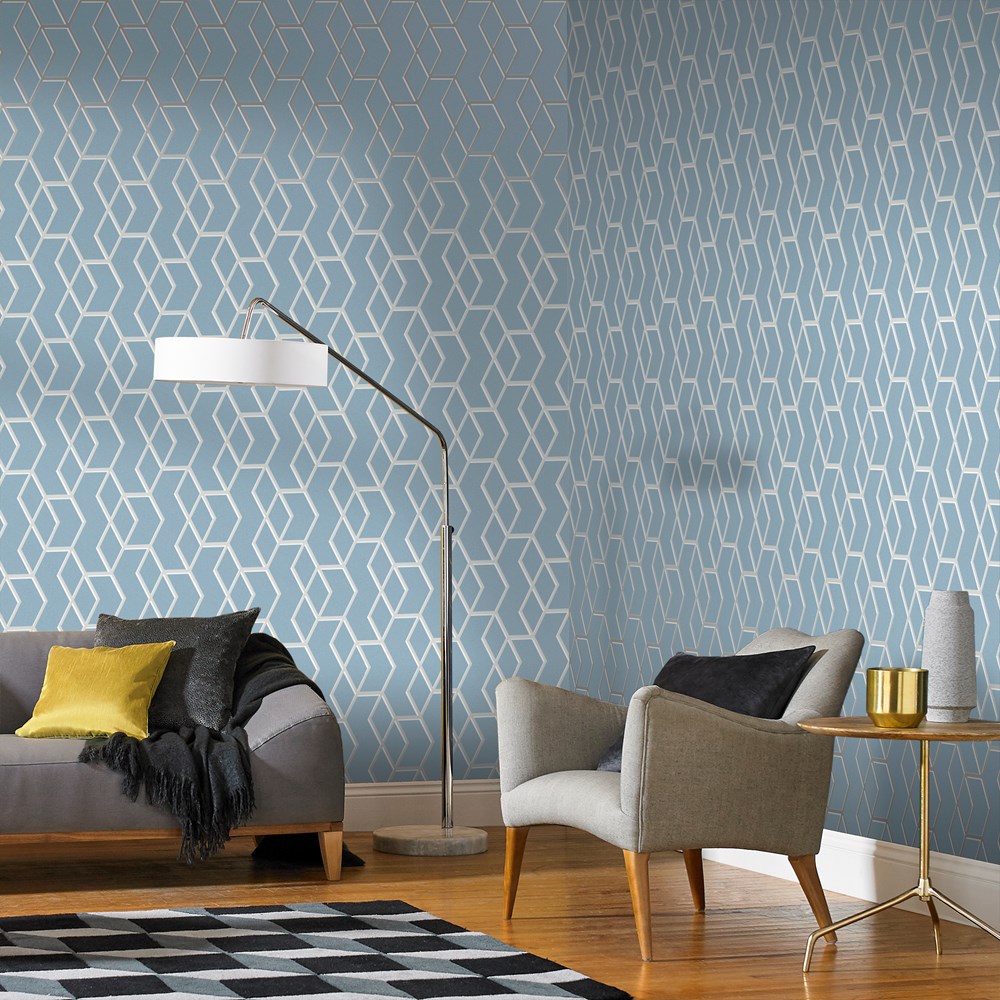 Archetype Wallpaper 104733 by Graham & Brown in Blue Silver Grey